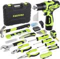 12V Cordless Drill Set, Home Tool Kit with Tool Box, Green - 19+1 Clutch, 2-Speed