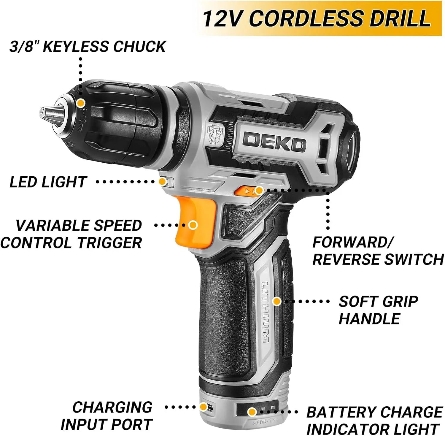 DEKO Home Mechanic Toolbox, 12V Power Cordless Drill, Hand Repair Tools Set, Molded Toolbox W/Drawer