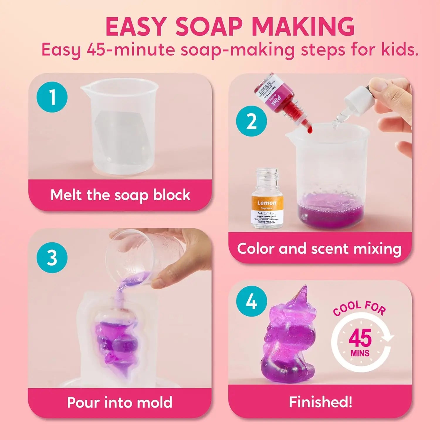 JOYFY Unicorn Soap Making Kit, Girl's Crafts, DIY Project for Kids, STEM Activity, Teenage Gifts