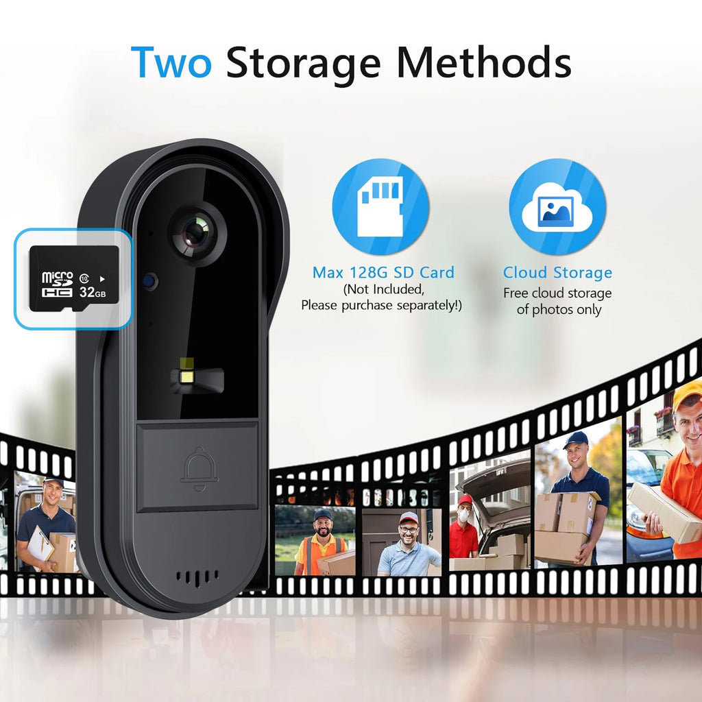 Tuya WiFi doorbell, 2-way HD 1080P, microSD/cloud, waterproof, 1000mAh battery, long standby, Wireless Security Camera
