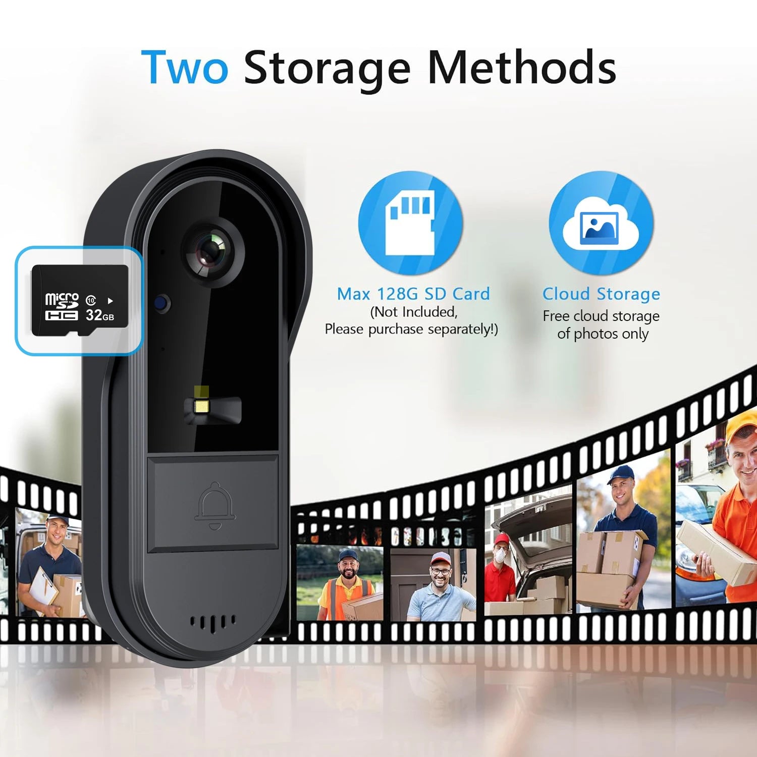 Tuya WiFi doorbell, 2-way HD 1080P, microSD/cloud, waterproof, 1000mAh battery, long standby, Wireless Security Camera
