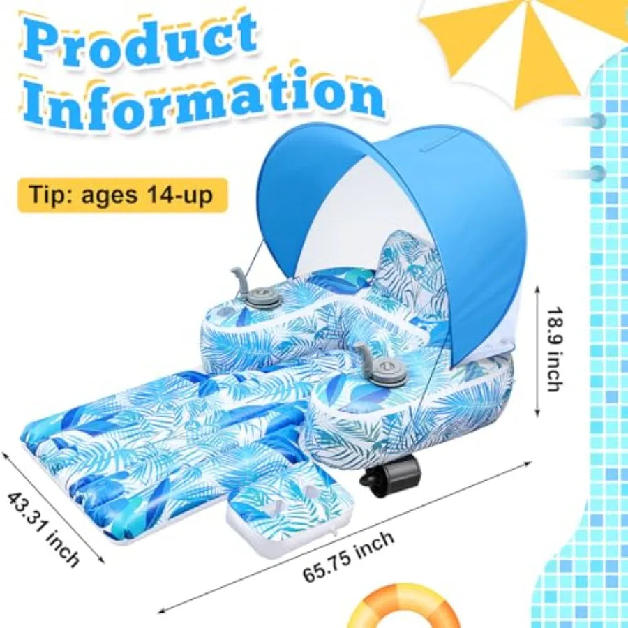 Yao Hui Huang Motorized Pool Float for Adults: PVC Navy Blue Detachable Canopy Dual Thrusters for Smooth Pool Lake Backyard Use