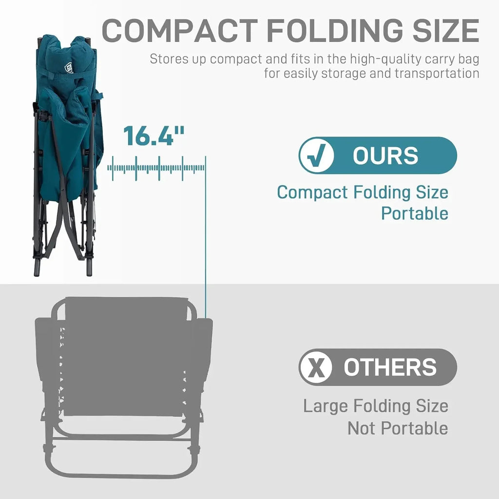 Oversized Folding Rocking Camping Chair Set of 2, Padded Portable Rocker Chair for Patio, Lawn and Outdoors, Heavy Duty Hard Arm