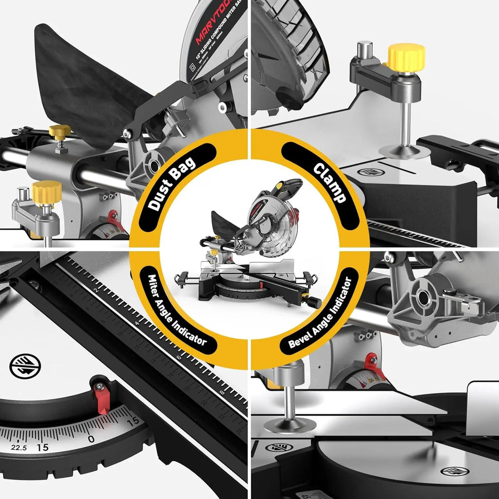 10/12 Inch Single/Dual-Bevel Sliding Compound Miter Saw, 5000/3800RPM, 0-45°, 15 Amp, 36T Blade Precision Cutting