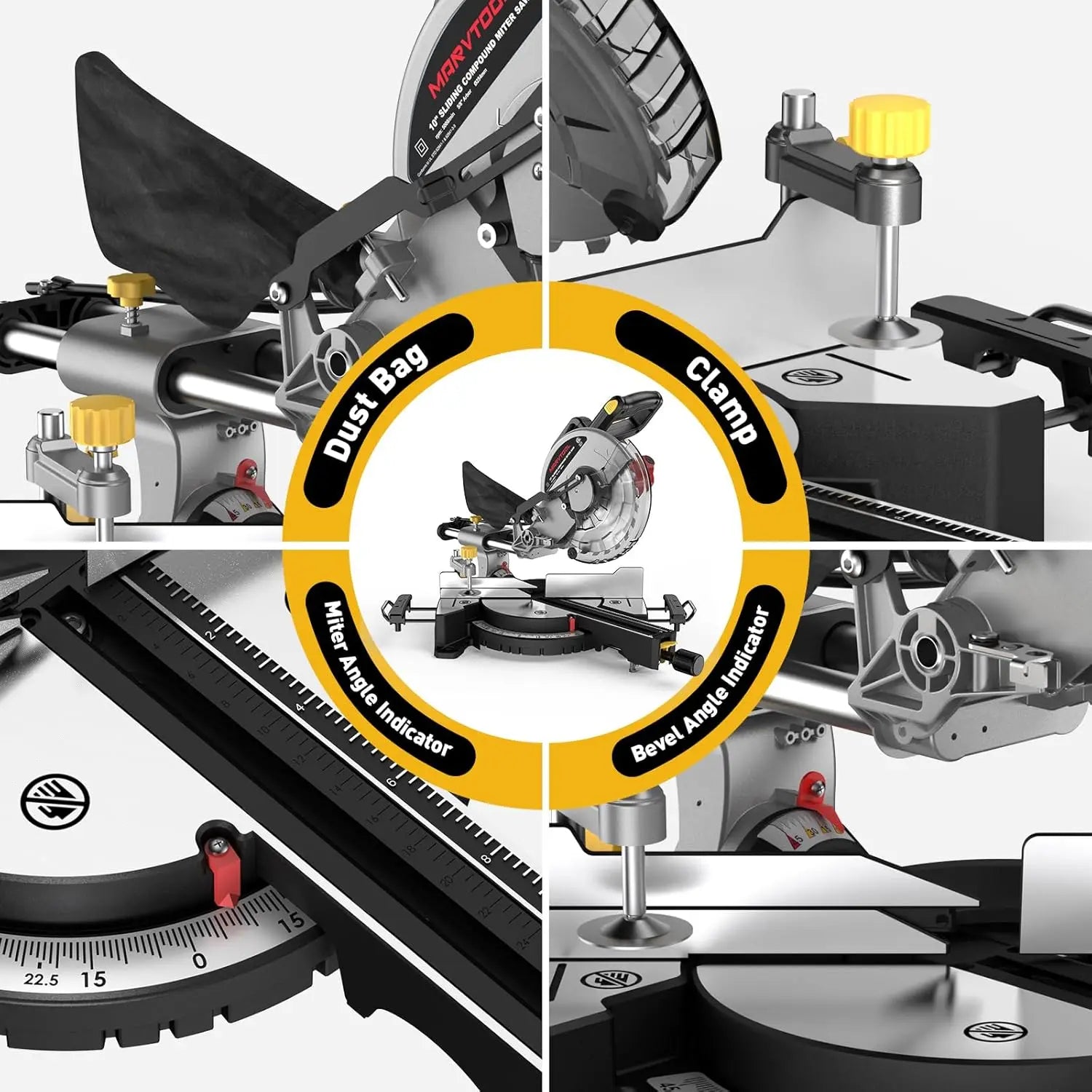 10/12 Inch Single/Dual-Bevel Sliding Compound Miter Saw, 5000/3800RPM, 0-45°, 15 Amp, 36T Blade Precision Cutting