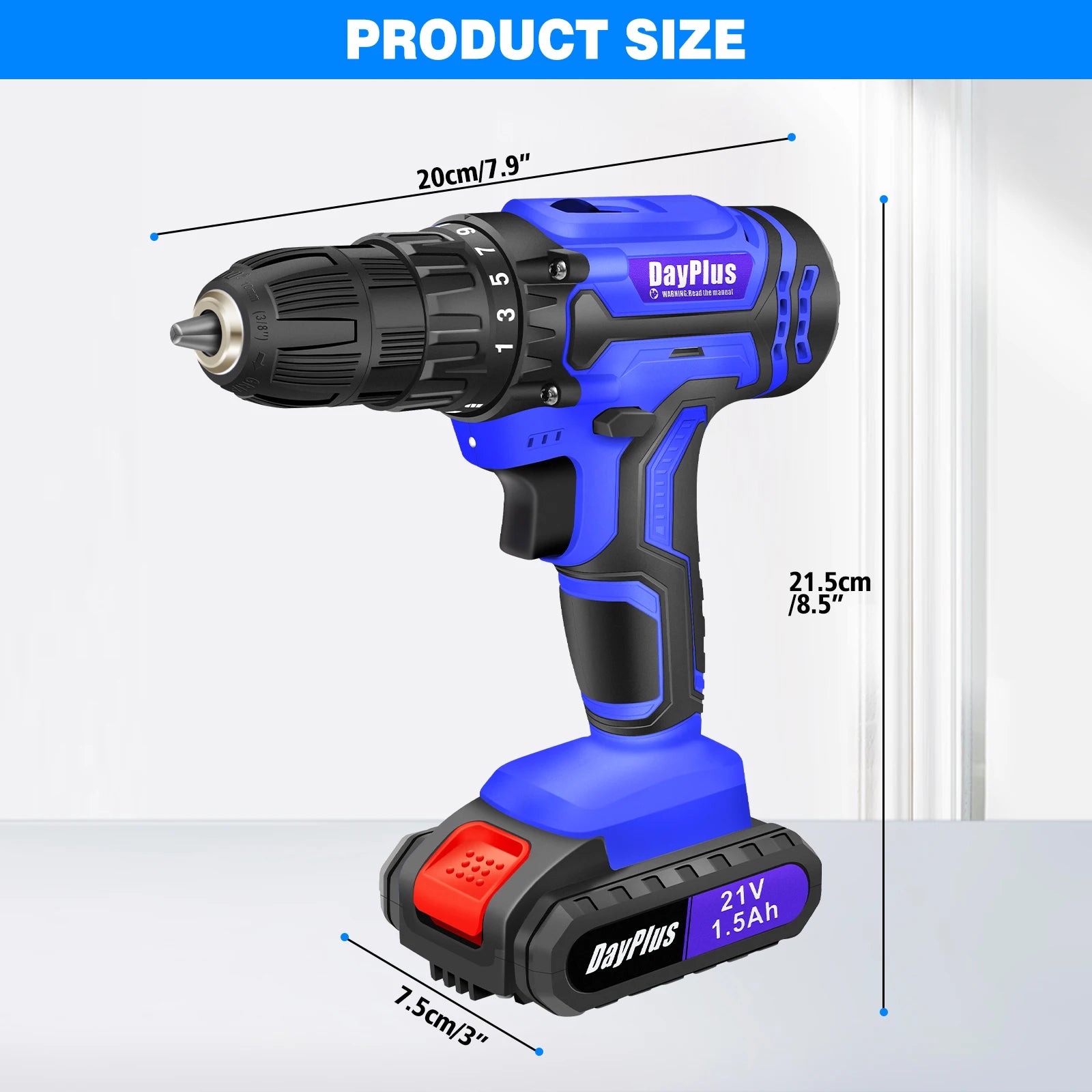 21V Cordless Power Drill, Bits Included, 25+1 Torque Setting, 1.5mAh Li-ion Battery & Fast Charger, 2-Gear Drill
