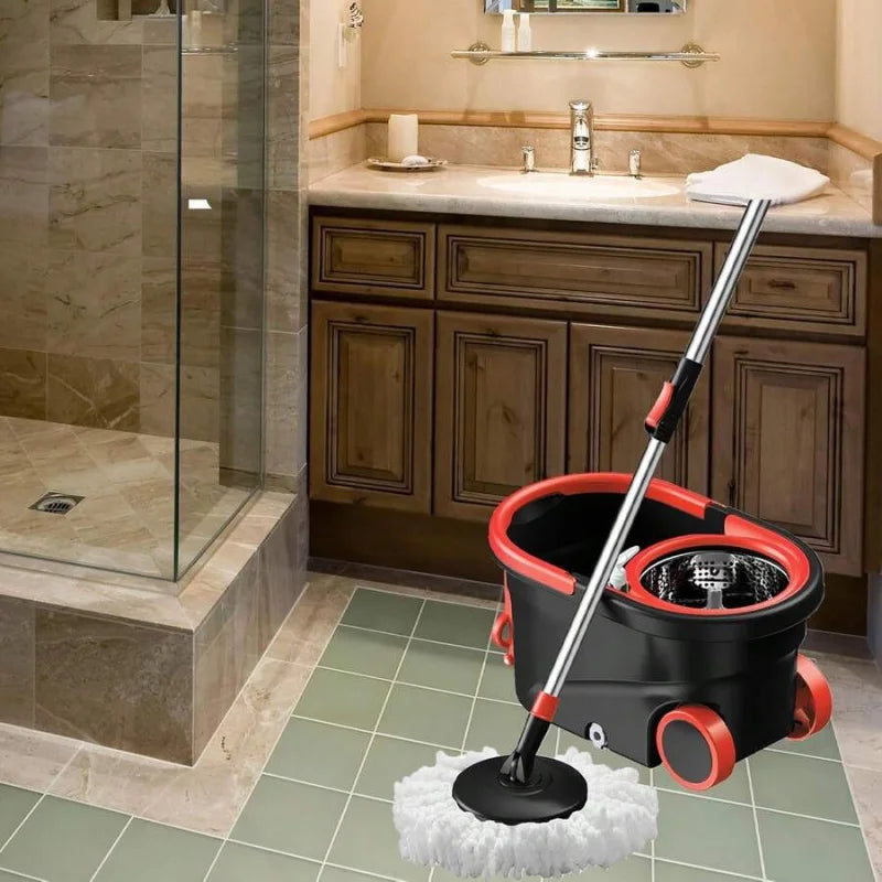 Spin Mop And Bucket With Wringer Set, 360° Rotating Head Mop Bucket System With 3 Microfiber Mop Refills Wet