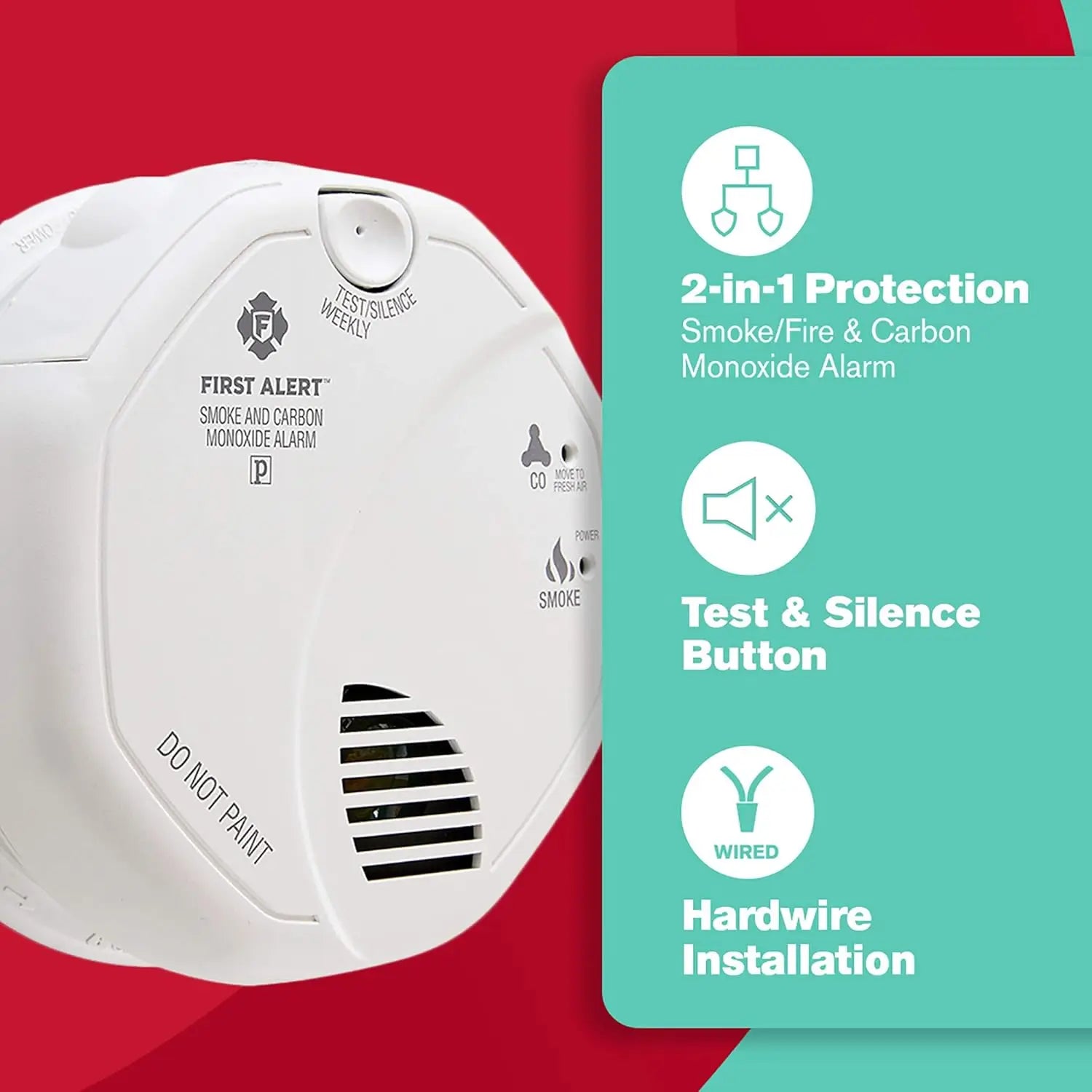 Hardwired Smoke and CO Detector with Battery Backup, 3-Pack for Home Safety