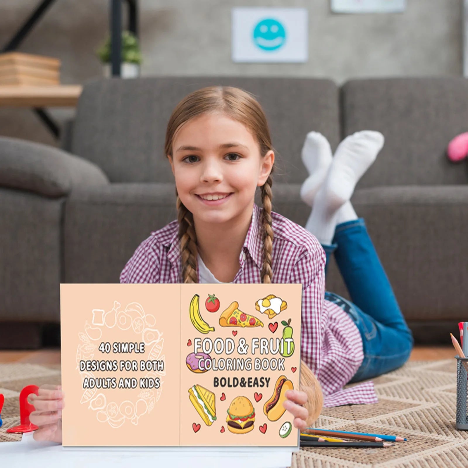 Children's Bold And Easy Coloring Book, Montessori Drawing Food Fruit. Color Markers or Painting, Educational Creative Graffiti Notebook