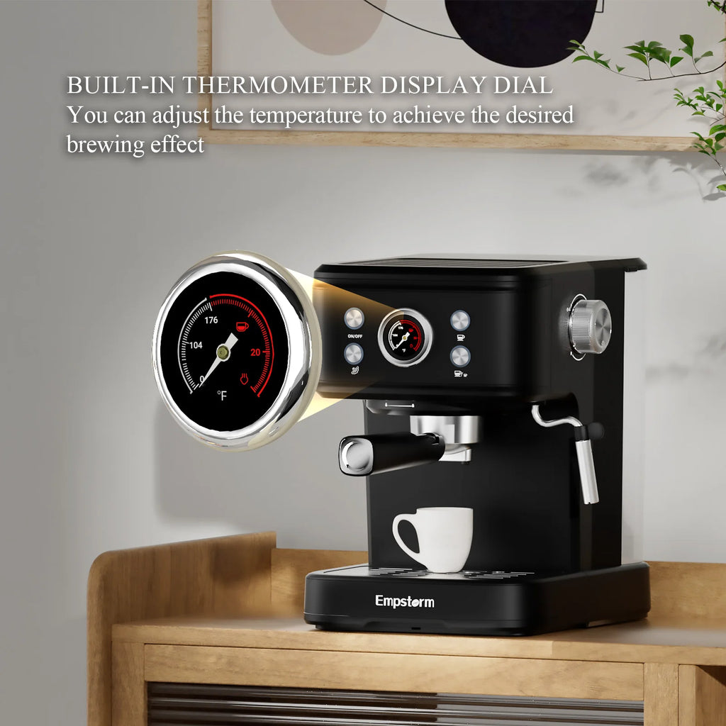 Empstorm Household Electric Semi-automatic Espresso Machine Brewing System Milk Frother Stainless Steel 20 Bar Pump Type Temperature Control Device for Hotels,with Top Cup Warmer & Washable Drip Tray,sturdy Build,ideal Gift f