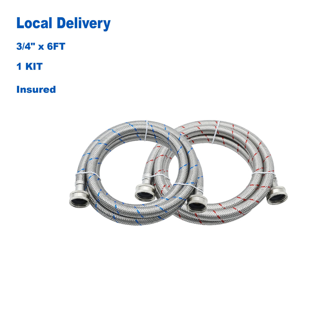 Washing Machine Hose, Stainless Steel Braided, Burst Proof, 6 Foot, Hot and Cold Water Lines