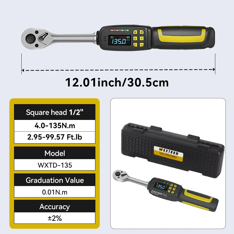 Waxtron 1/2'' Digital Torque Wrench 2% Accuracy Hand Tools 1/4'' 3/8'' Torque Wrench Digital For Auto Motorcycle Bike Waxtron Hot