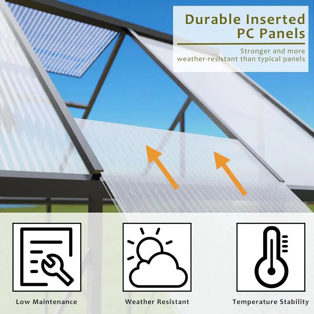 6ft x 4ft Durable Polycarbonate Walk-in Greenhouse with Roof Vent for Year-Round Gardening