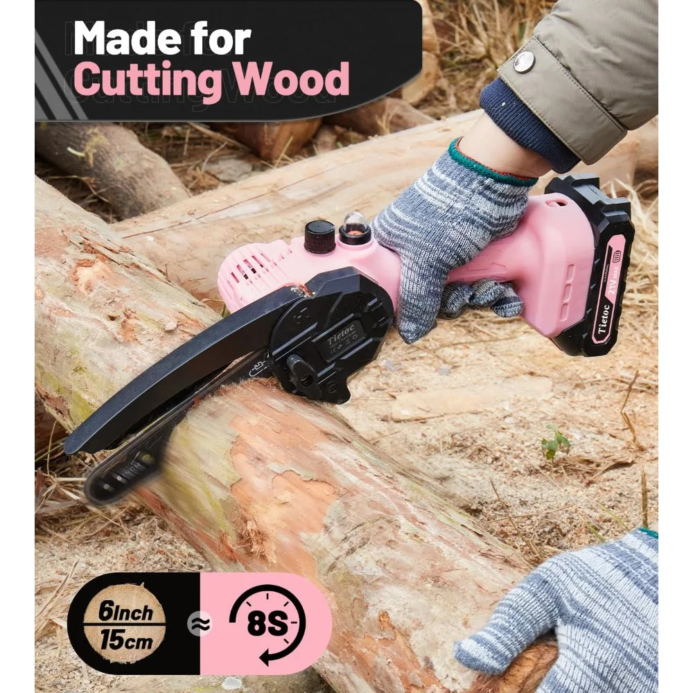 Tietoc Mini Chainsaw 6-Inch with 2 Batteries, Electric Saw,
