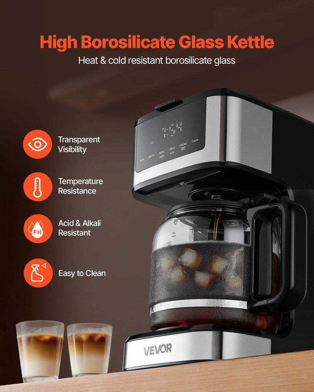 Vevor Programmable Coffee Maker, 12 Cup Programmable Drip Coffee Makers with Touch Screen, 4-Hour Keep Warm Coffee Maker