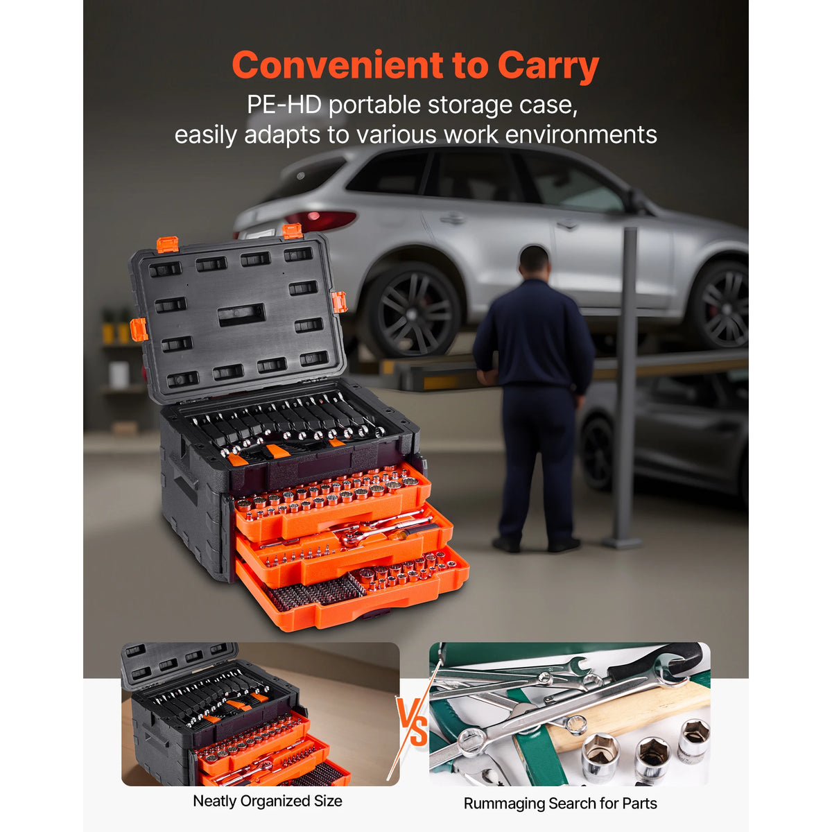 SucceBuy Mechanics Tool Set and Socket Set 450 Pcs 1/4-, 3/8-& 1/2-inch Drive Deep and Standard Sockets w/ Bits Wrenches Accessories