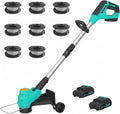 Tacleekii 12" Cordless Weed Wacker String Trimmer Cordless Grass Trimmer with 2 X 2.0Ah Batteries Fast Charger with Wheels