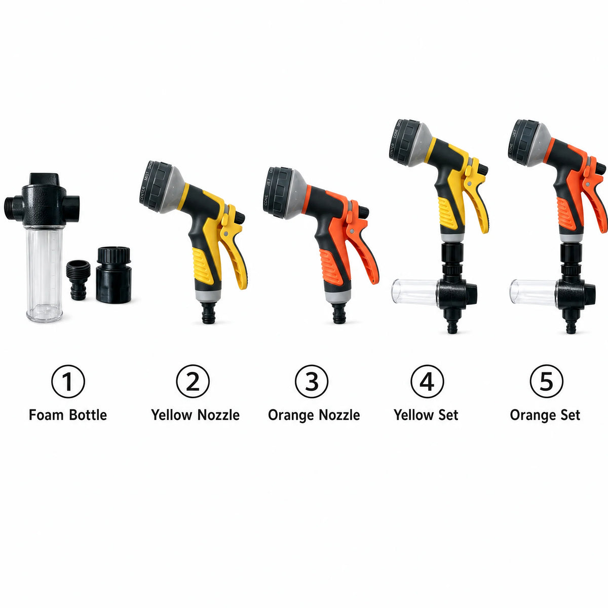 8 Spray Modes Garden Hose Spray Gun with Transparent Soap Dispenser Bottle, Adjustable High Pressure Water Nozzle, Anti-slip Handheld Water Sprayer for Car Washing, Pet Bathing, Garden Watering, 2 Colors Optional