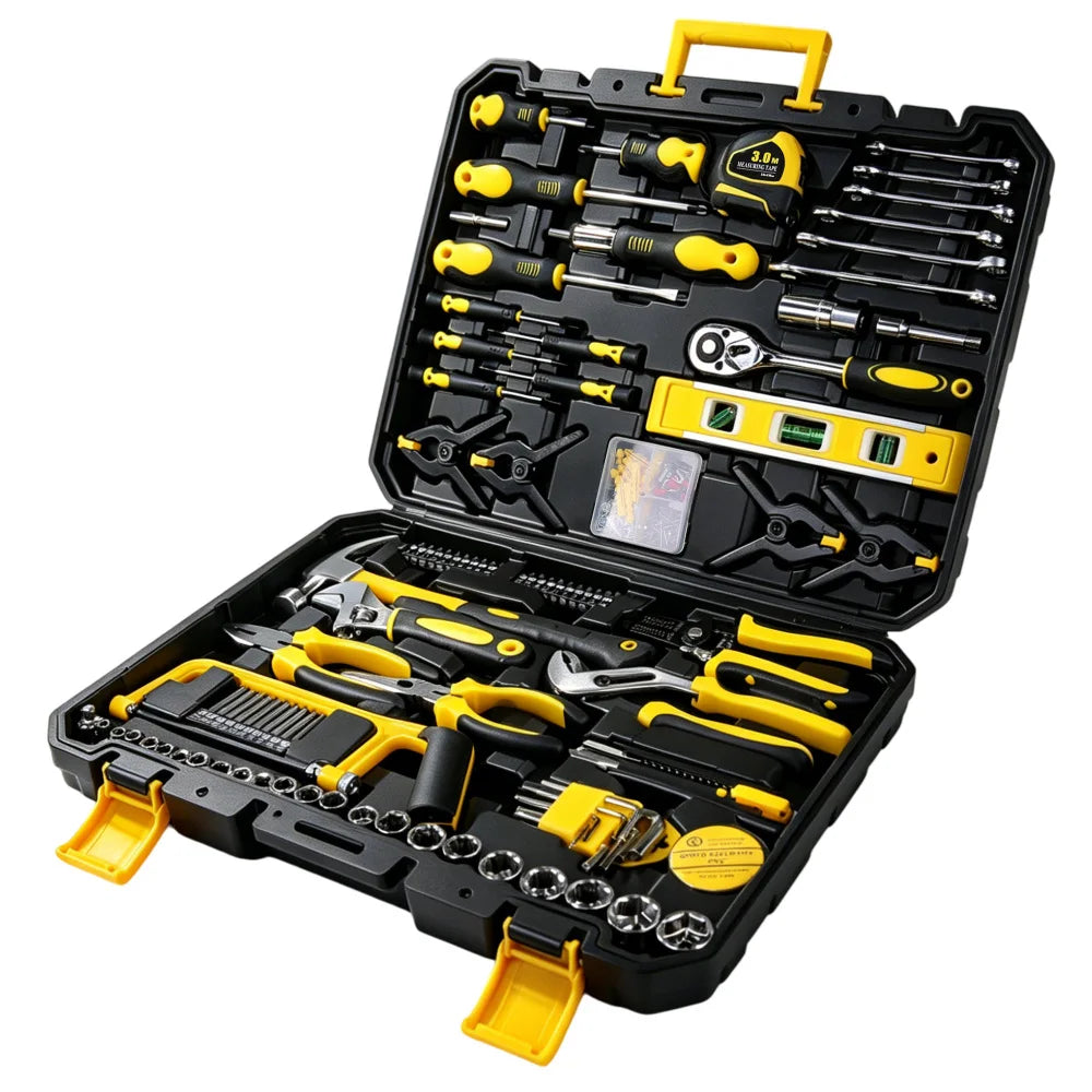 This Household Tool Set with Toolbox Is A Complete Set of 266 Hand Tools, Including A Ratchet Screwdriver, Socket Wrench Set, Pliers, Hammer, Level, and Measuring Tape. It Is Versatile, Rust-resistant, Corrosion-resistant, an