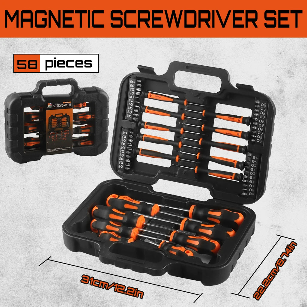 58PC Screwdriver Tool Kit, Mechanics Tool Set, Magnetic