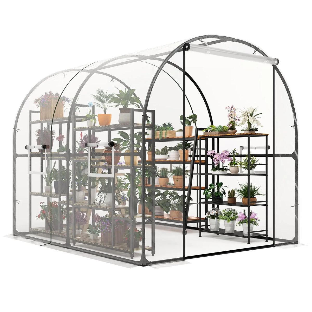 HiMiss 8.2x6.6x6.6 FT Walk-In Greenhouse For Outdoors, Heavy Duty Portable Hoop House With Watering System, Screen Windows