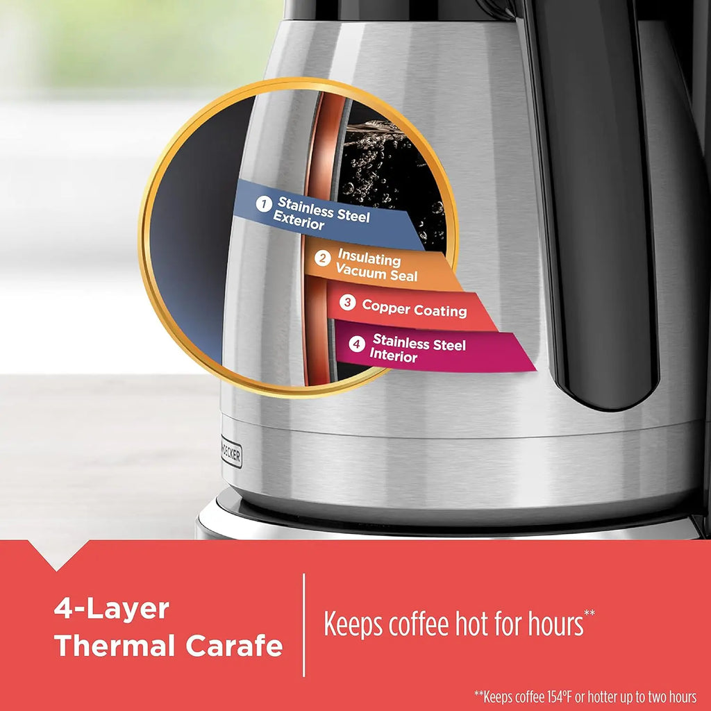 12 Cup Thermal Programmable Coffee Maker with Brew Strength and VORTEX Technology, Black/Steel