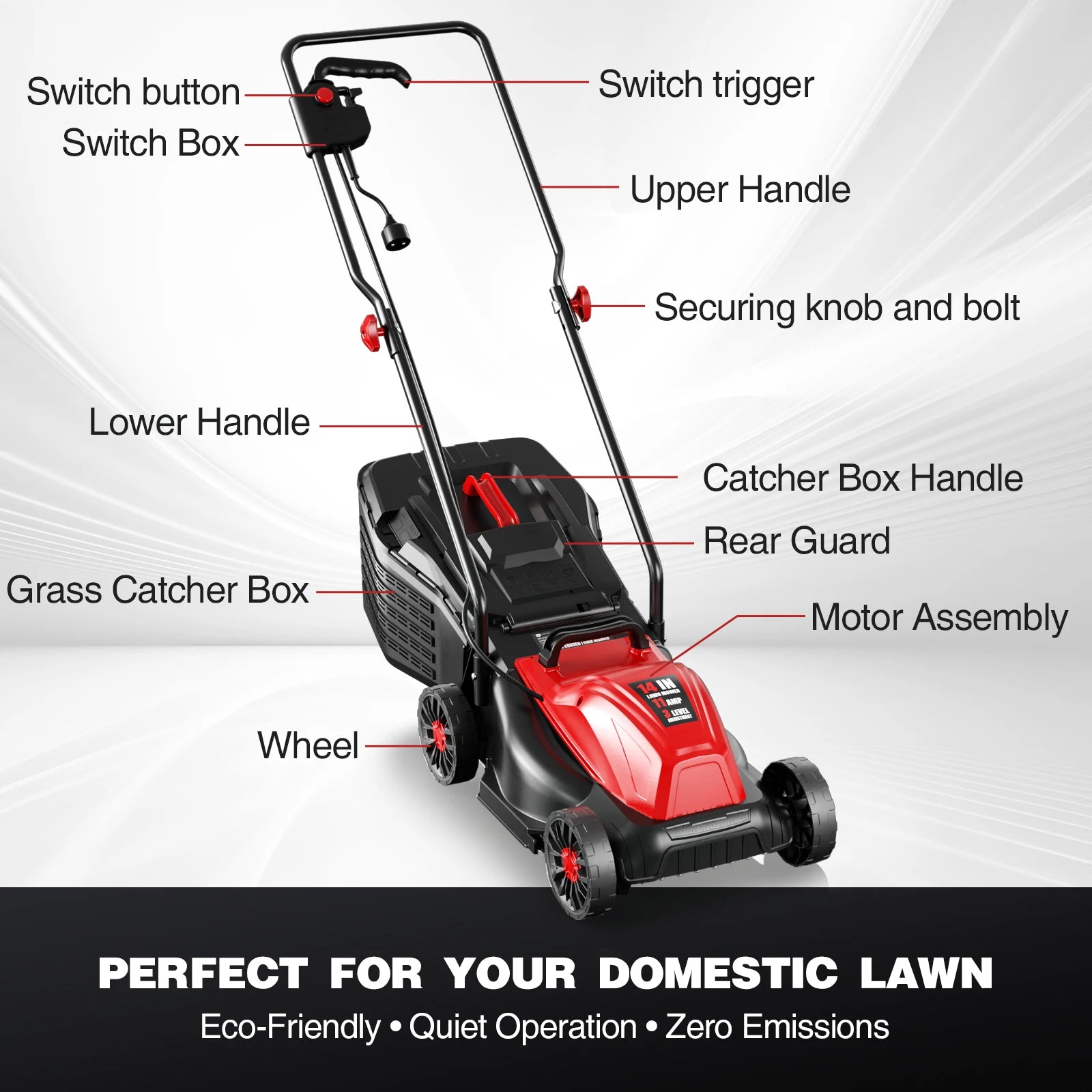 High-Power Electric Lawn Mower - Perfect for Large Yards, Push-Style Efficiency and Corded Operation Included