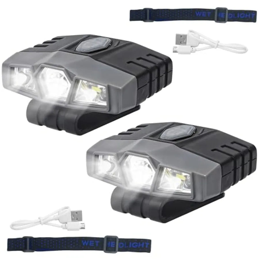 2Pcs Hat Lights Clip On Rechargeable Brim Light, Ultra Bright Micro Mini LED Cap Headlamp 150 Lumens Spotlight, Waterproof Hand