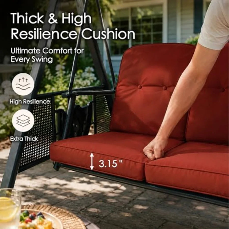 Herbert Deluxe 3-Seat Patio Porch Swing Chair with Stand, Adjustable Canopy, Outdoor Freestanding Swing Chair for Backyard, Pool