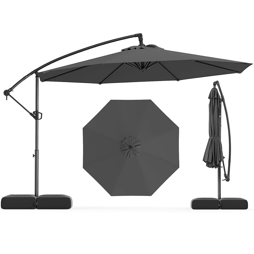 10ft Patio Umbrella with Base, Offset Cantilever Outdoor Umbrella with Infinite Tilt, 360 Degree Rotation, Crank, Customized