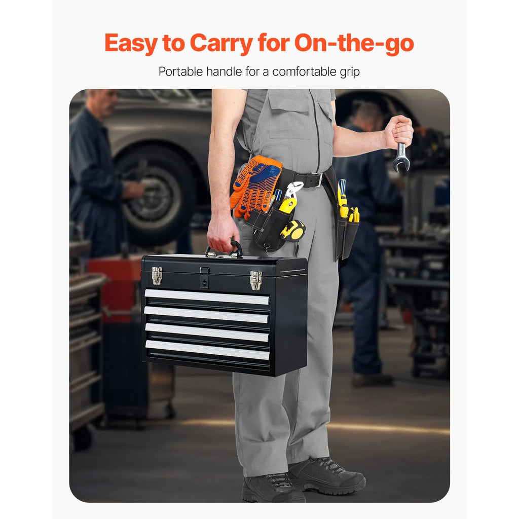 SucceBuy 20.5in Metal Tool Box Portable 4-Drawers, Tool Chest with Drawers, Locking Multi-Function, Tool Organizer for Workshop.