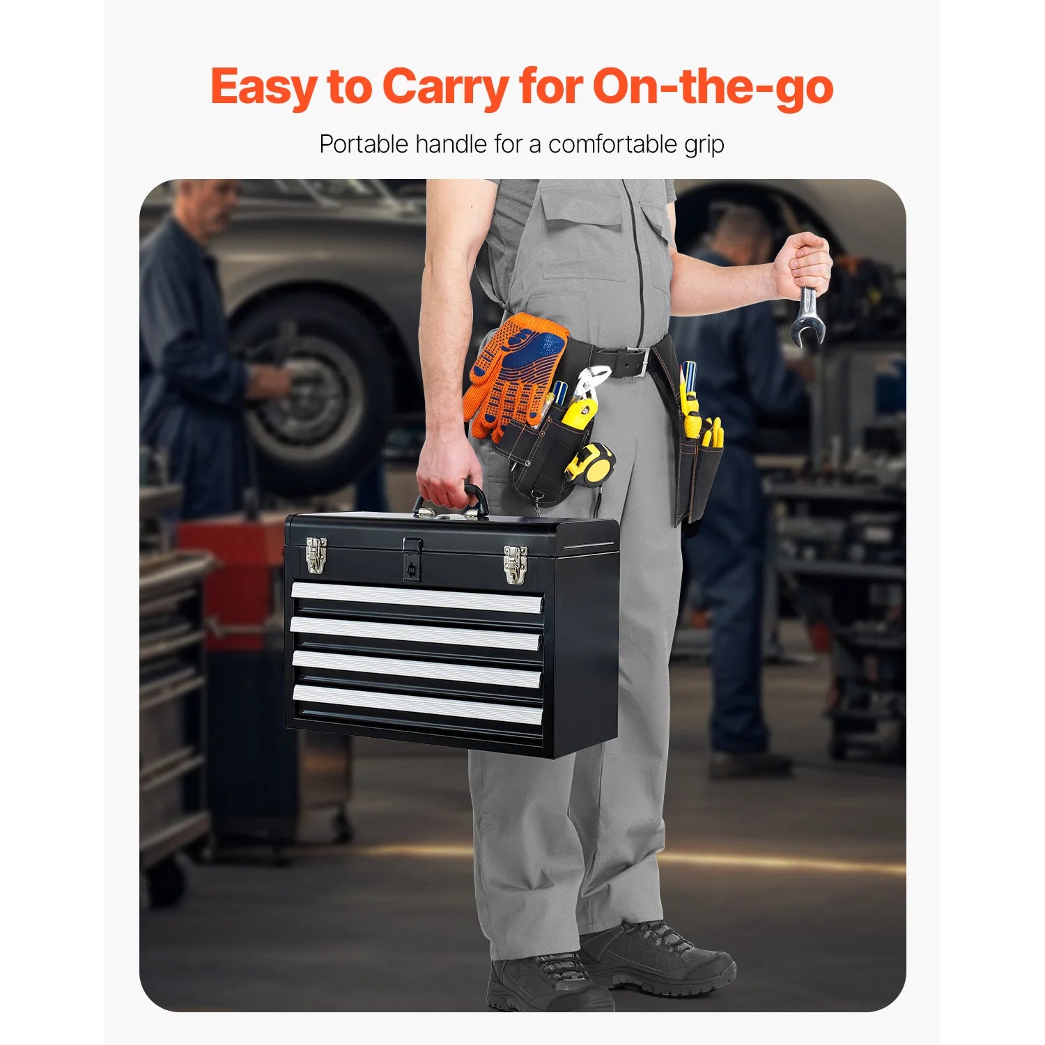 SucceBuy 20.5in Metal Tool Box Portable 4-Drawers, Tool Chest with Drawers, Locking Multi-Function, Tool Organizer for Workshop.