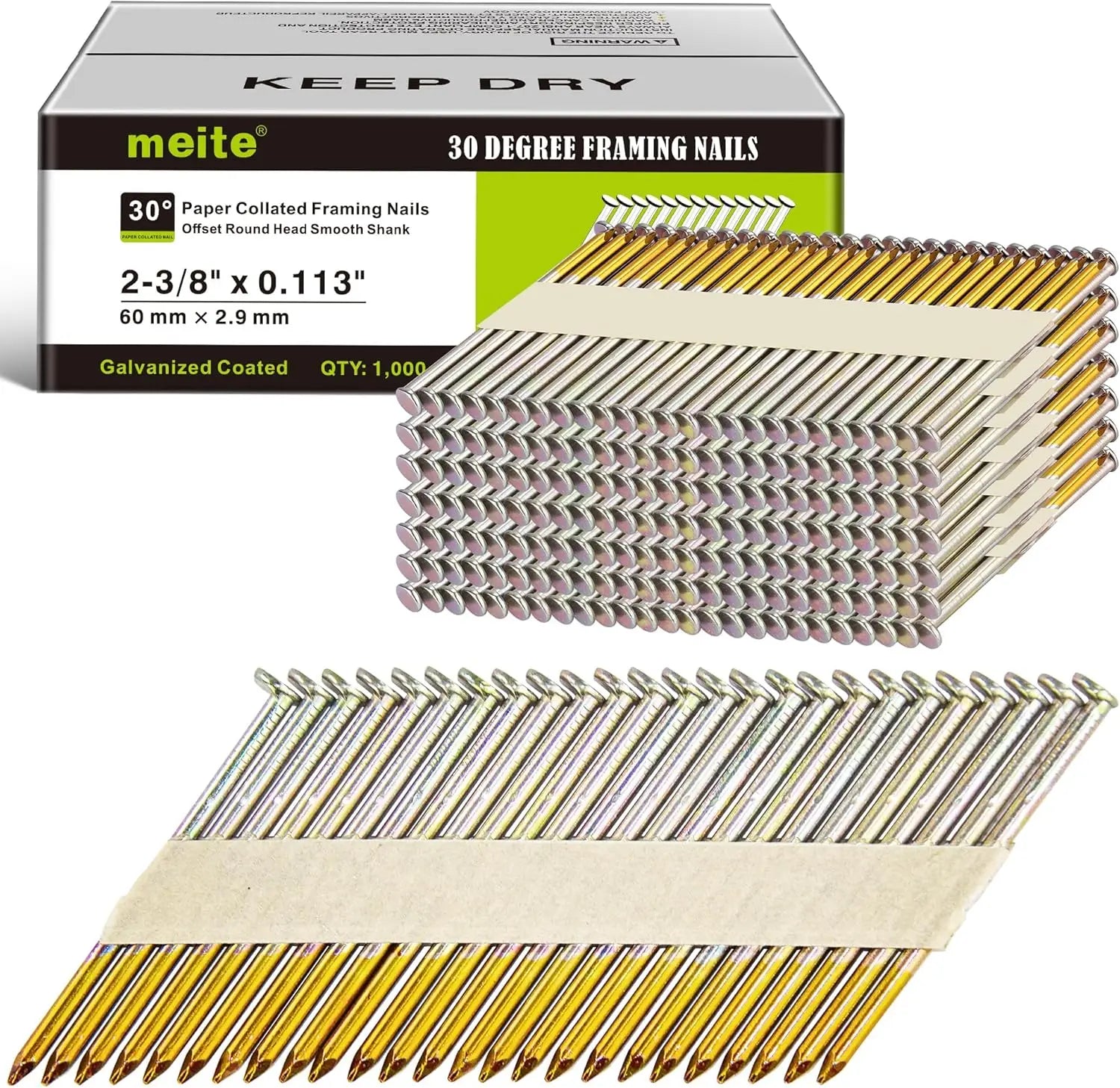30 Degree Framing Nails, 2-3/8", 1,000PCS