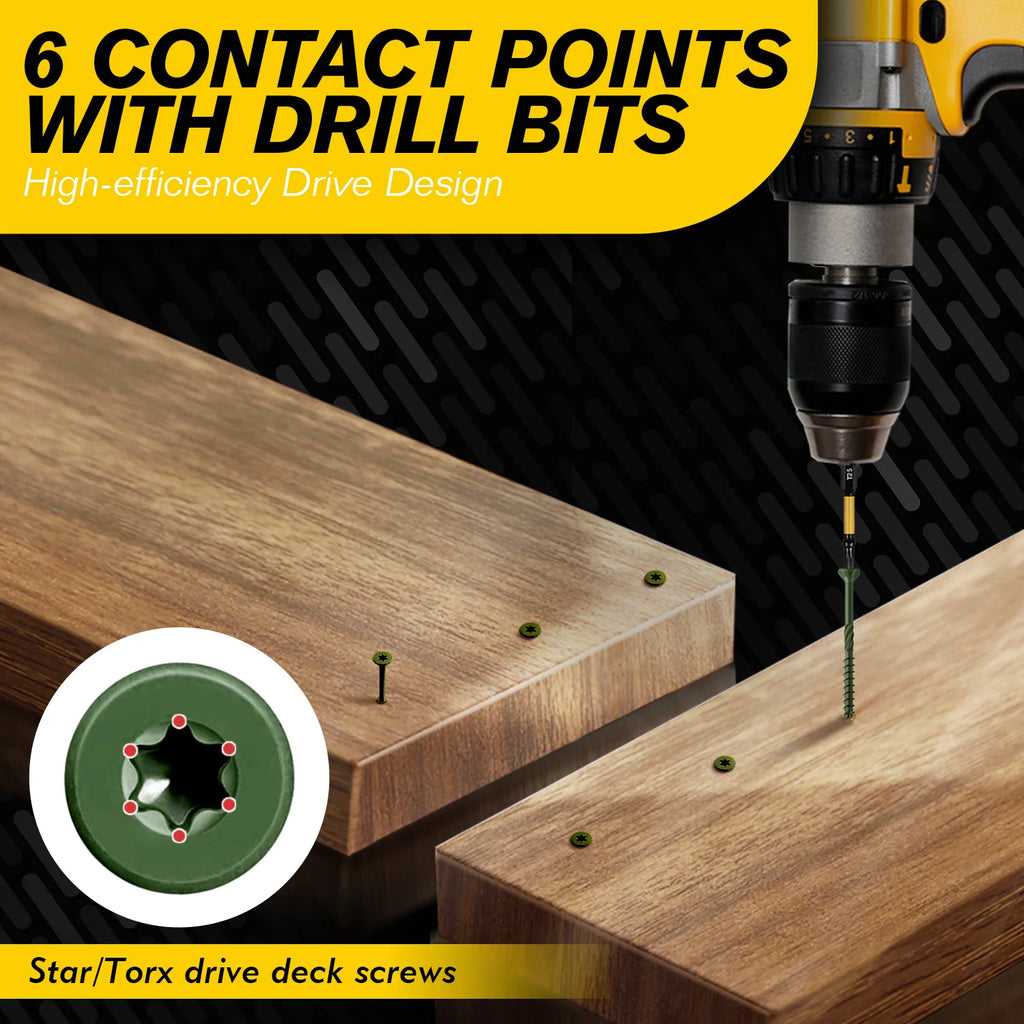 VKKM 150Pcs #8x2" Green Wood Screws Kit, T25 Star Drive Self-Tapping with 50mm Free Bit, All-Climate Anti-Rust – Great for Indoor & Outdoor Projects (Shelves, Framing, Repairs)