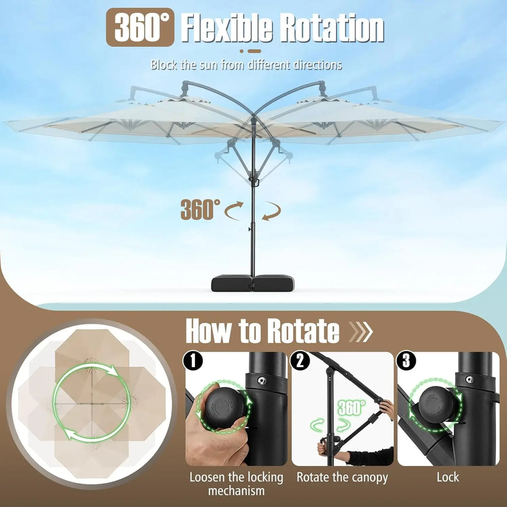 10ft Patio Umbrella with Base, Offset Cantilever Outdoor Umbrella with Infinite Tilt, 360 Degree Rotation, Crank, Customized