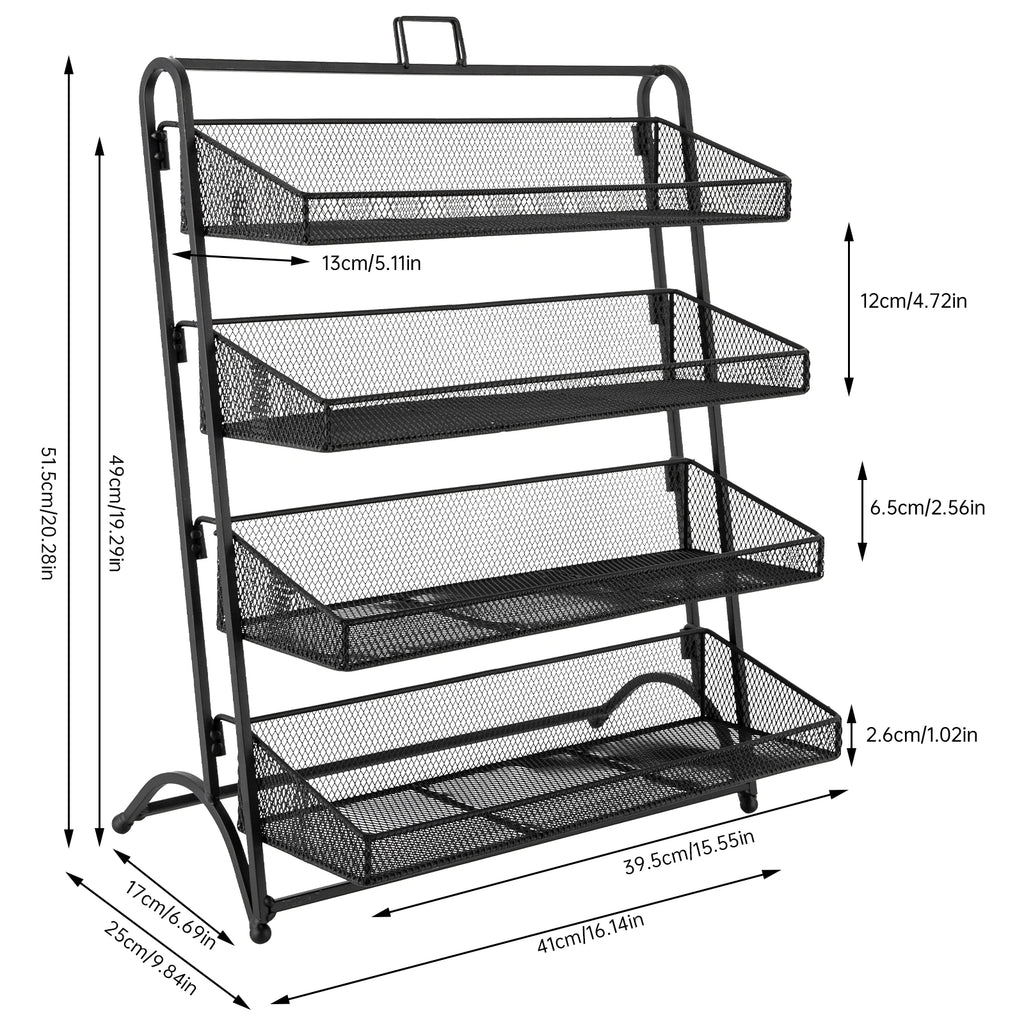 Multifunctional Storage Basket, 4 Tiers Retail Display Rack, Counter Groceries Display Shelf for Stores Office.