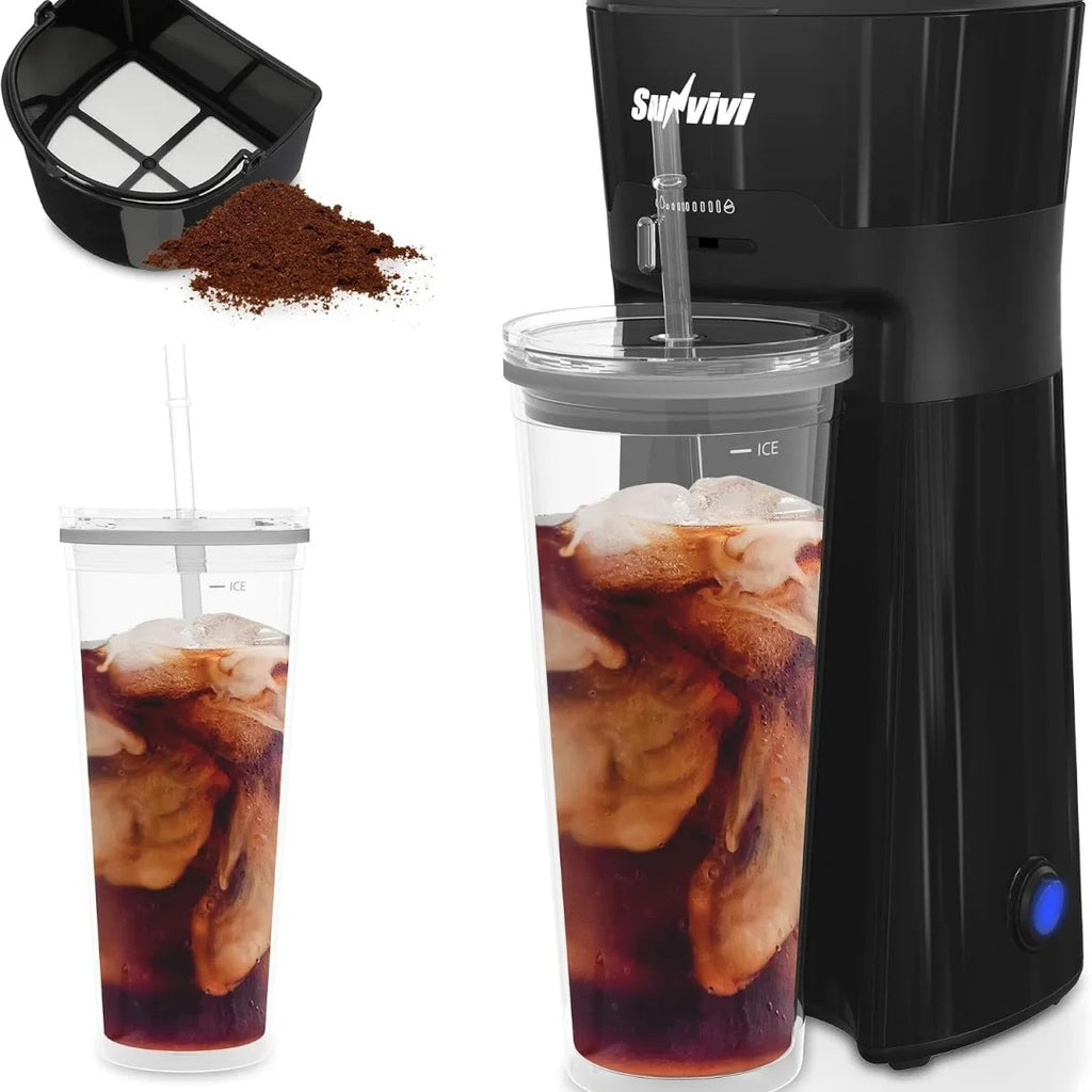 Sunvivi Portable Cold Brew Coffee Maker, Quick Iced Coffee & Tea Machine with Adjustable Concentration, Double Wall Tritan Cup, for Home Office Dorm RV,  Model Number: T6051P583089