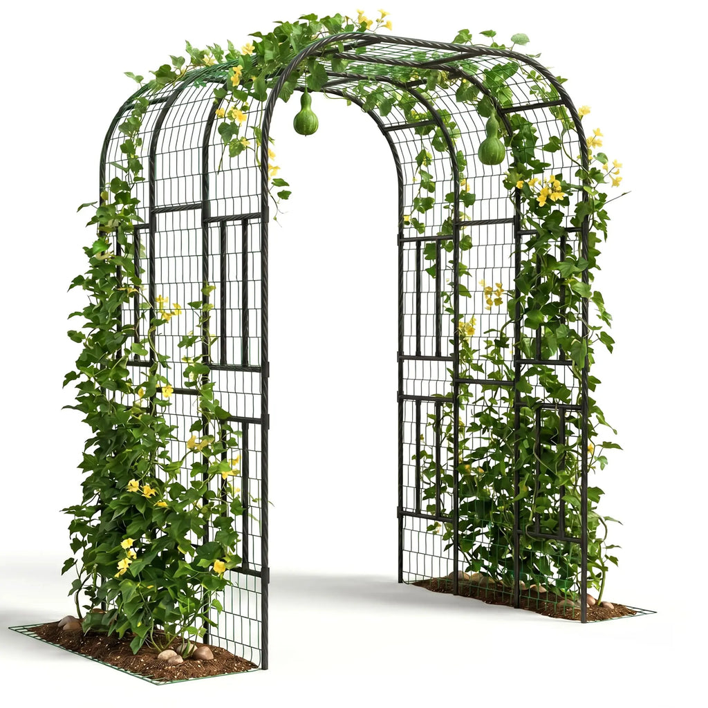 DisherKooker Extra Tall 7.3FT Garden Arch Trellis, PE-Coated Steel Plant Arbor For Cucumbers, Beans, Roses, Outdoor Patio Decor Arbor