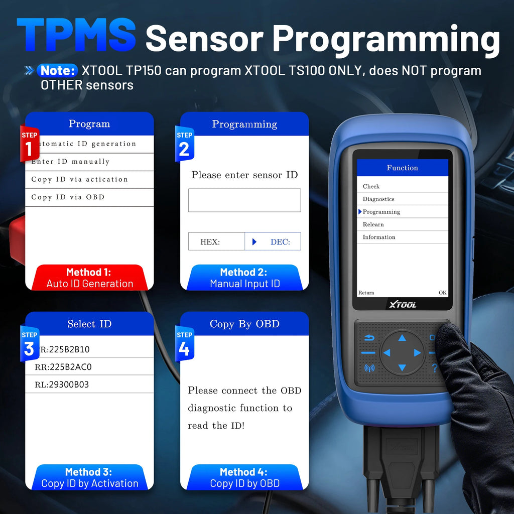 XTOOL TP150 TPMS Programming Tools For 315Mhz & 433Mhz Sensors Tire Pressure Reset Tool Sensor Activation Lifetime Free Update