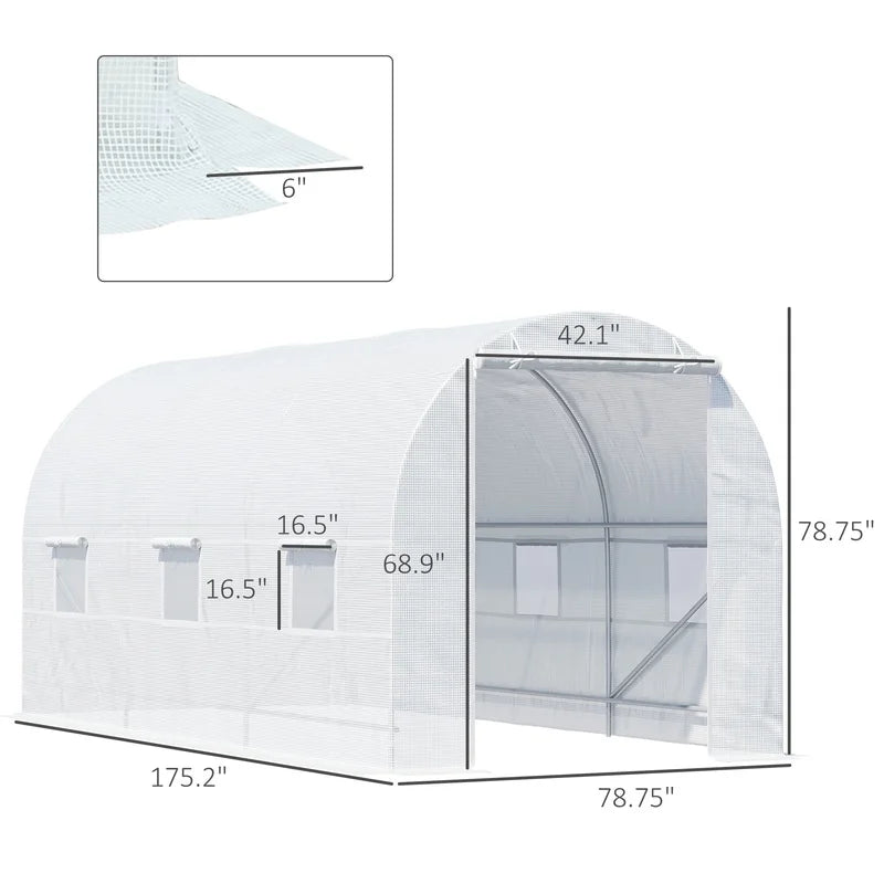 Outsunny 15' x 7' Walk-In Tunnel Greenhouse Kit with 6 Roll-Up Windows, Roll-Up Door, Steel Frame, White