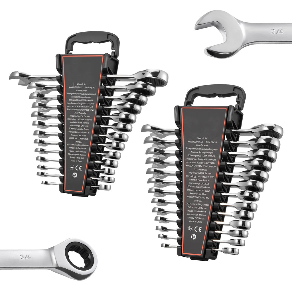 SucceBuy Combination Wrench Set Steel Ratcheting Wrench Set with Rack Organizer Size Labels for Household Automotive Repairs