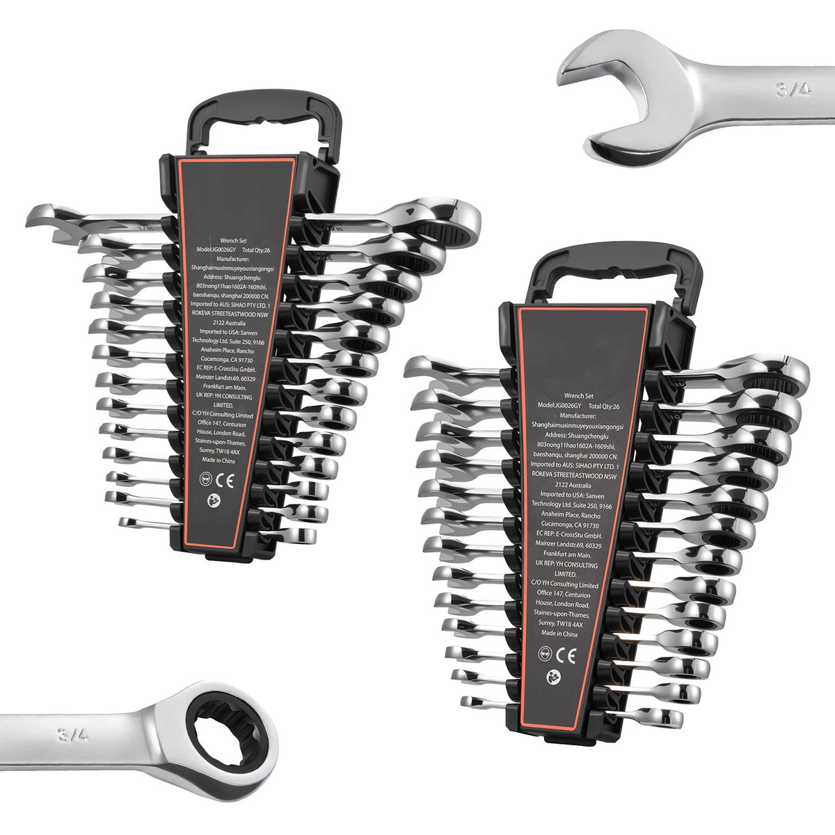 SucceBuy Combination Wrench Set Steel Ratcheting Wrench Set with Rack Organizer Size Labels for Household Automotive Repairs
