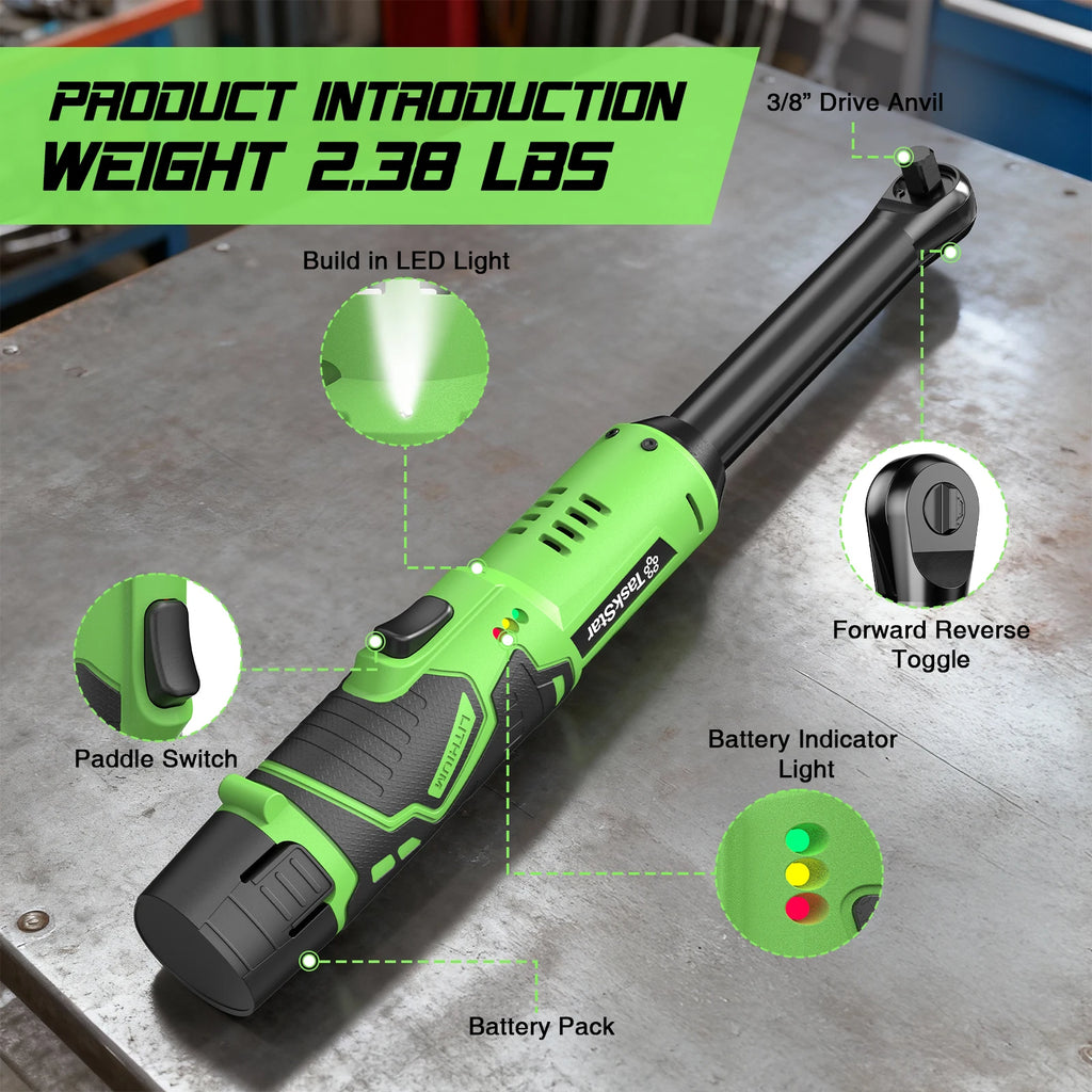 TaskStar 6.3-inch Extended Ratchet Wrench 3/8" Driver Cordless Electric Wrench Car Dismantling Power Tool For DIY Car Mechanic