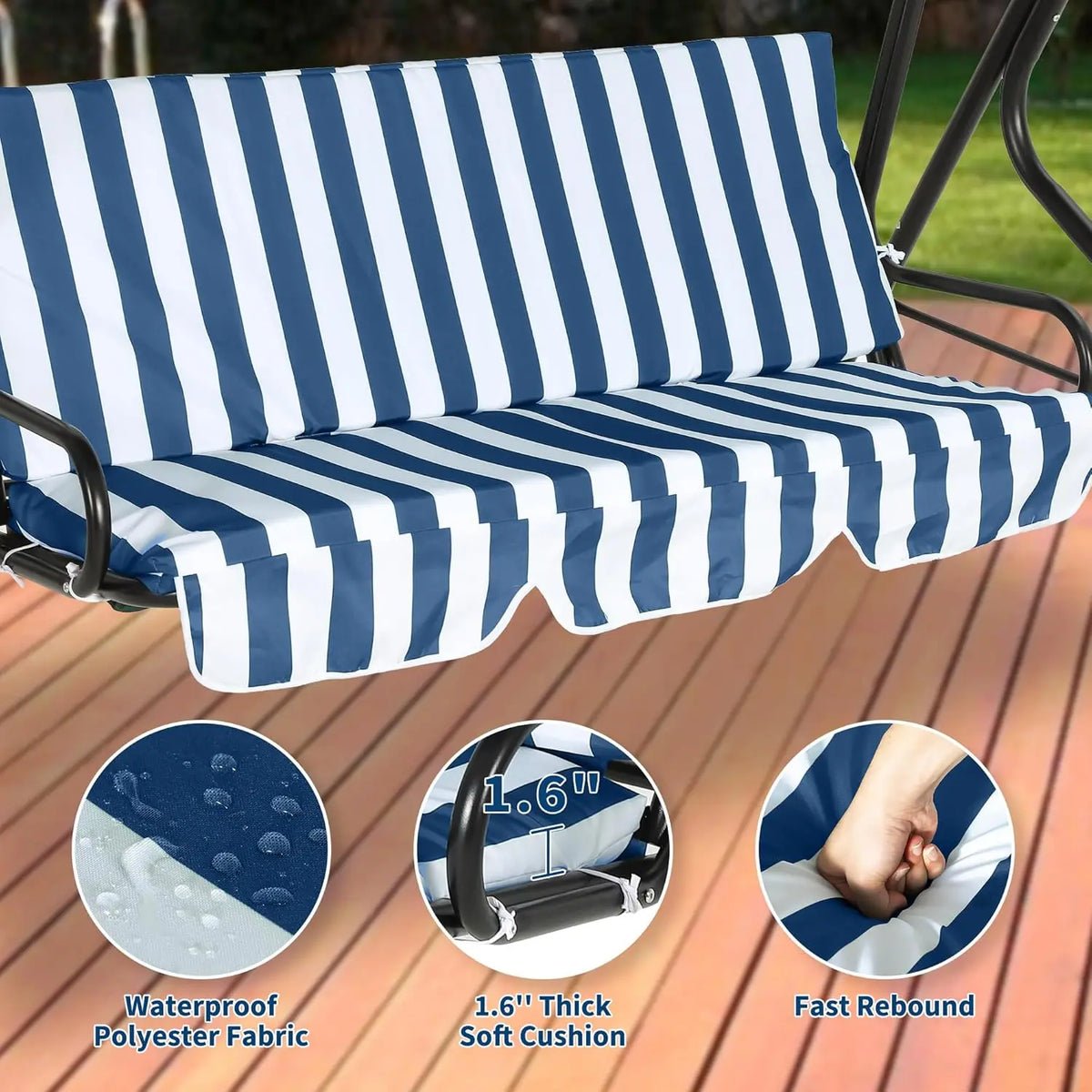 Outdoor Swing Chair with Adjustable Canopy, 3 Seat Stable Metal Frame Porch Swing Heavy Duty Stand Swing for Backyard Patio Lawn, Available in Red or Green