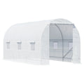 Outsunny 15' x 7' Walk-In Tunnel Greenhouse Kit with 6 Roll-Up Windows, Roll-Up Door, Steel Frame, White