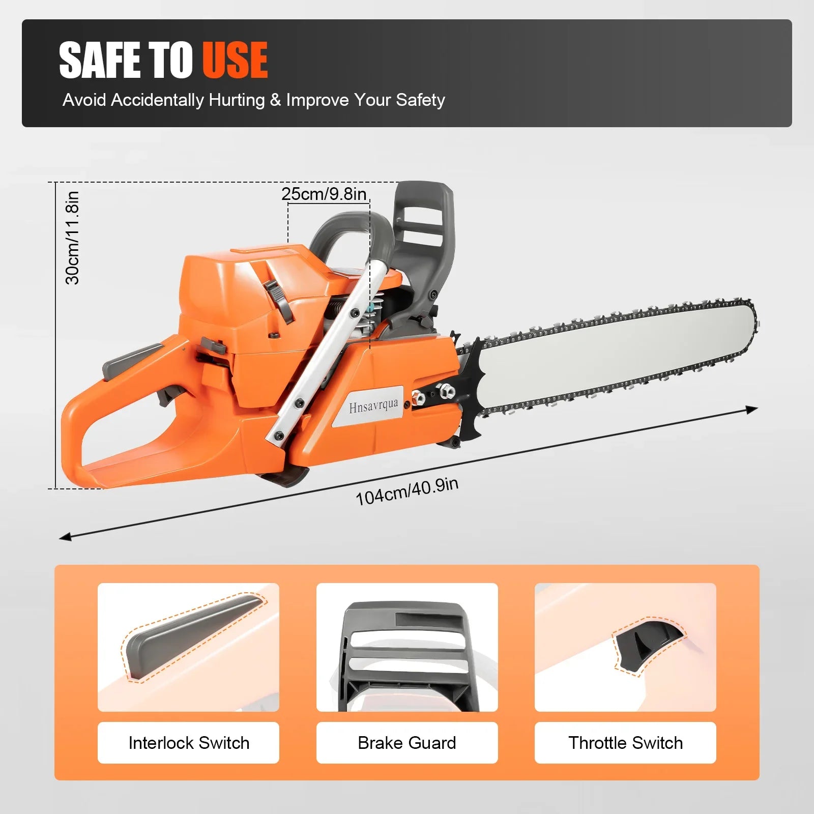 72CC 24" 2 Stroke Cordless Chain Saw, Gas Powered