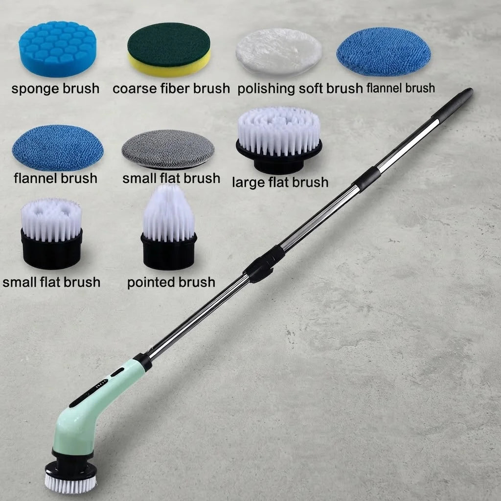 Cordless Electric Spin Scrubber Rechargeable Power Cleaning Brush with 3 or 9 Replaceable Brush Heads Powerful Motor Metal Gear System Extendable Rod Adjustable Handle for Bathroom Kitchen Car Tile Floor Bathtub Shower Grout