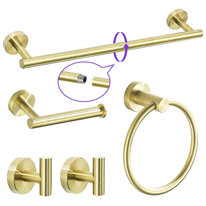 5 Piece Bathroom Accessories Set, Brushed Gold, Stainless Steel