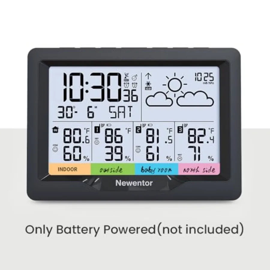 Weather Station Wireless Indoor Outdoor Multiple Sensors, Digital Atomic Clock Weather Thermometer, Temperature and Humidity Mo