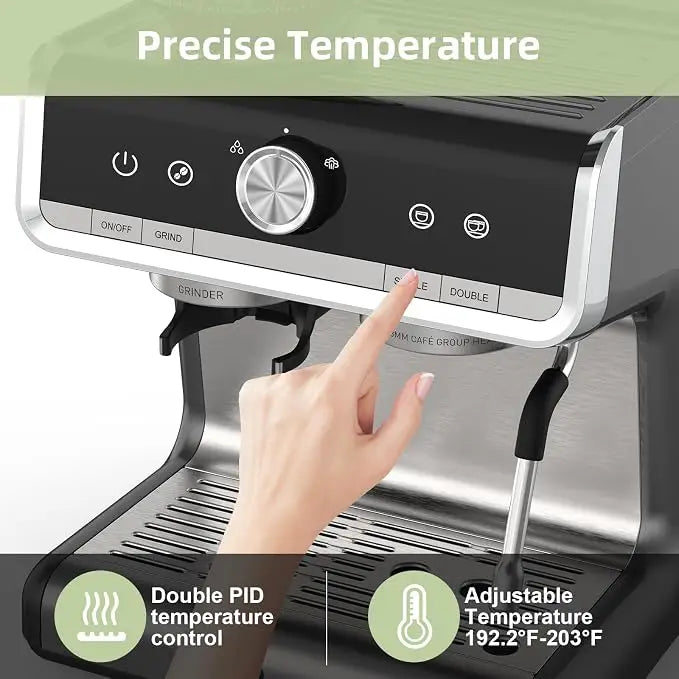 HiMiss Espresso Machine 20 Bar, Semi-Automatic Espresso Maker with Grinder, Stainless Steel, Latte & Cappuccino Espresso Coffee Machine with/Automatic Milk Frother & 95 oz Water Tank for Office